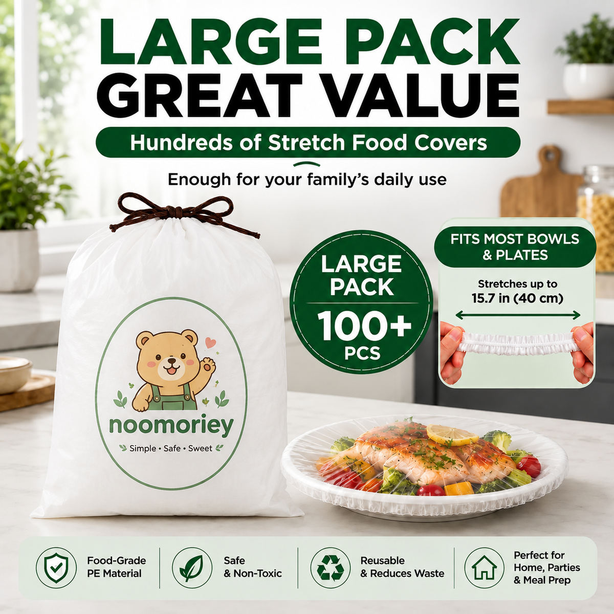 100PCS Disposable Stretch Food Covers for Bowls & Plates🥡