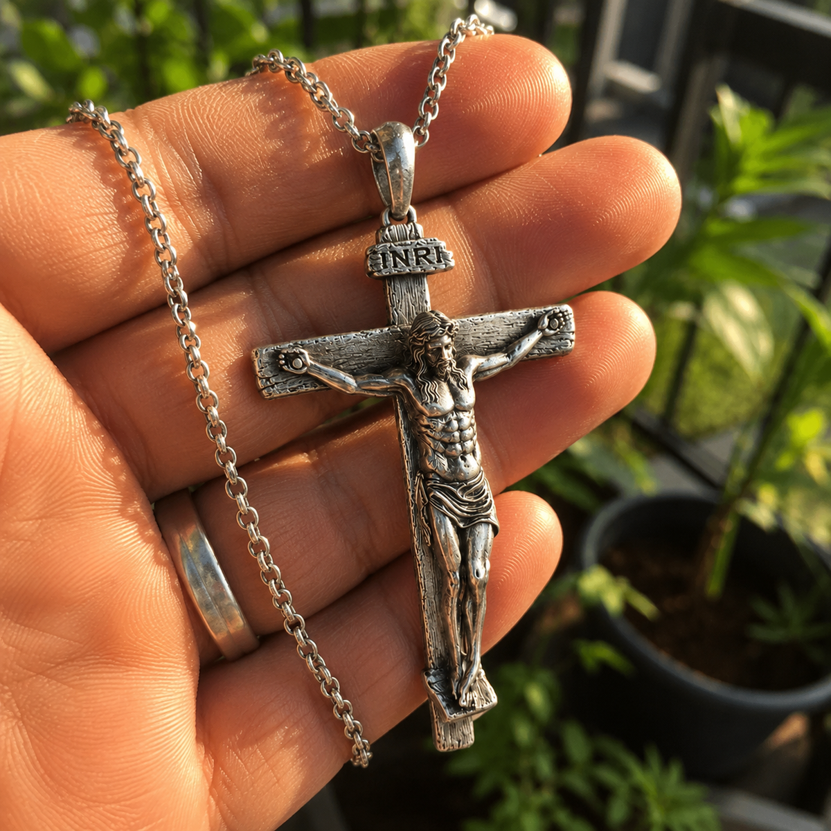 The Passion of Christ S925 Silver/Titanium Steel Cross Necklace - faith-inspired design detail